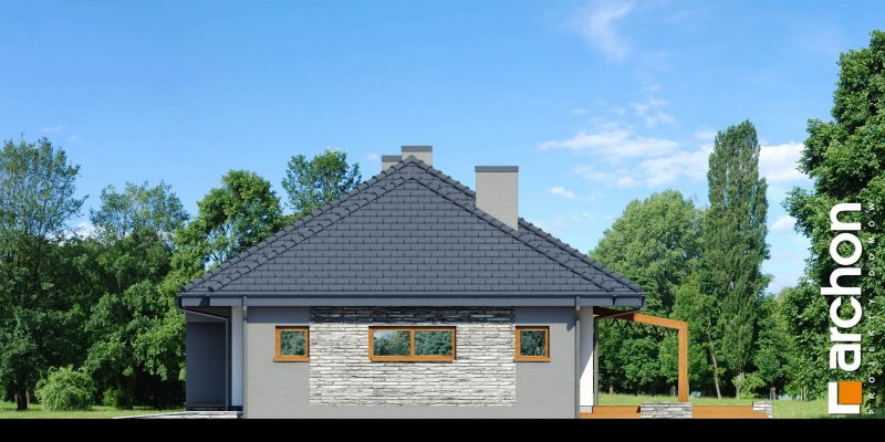 Szkic projektu domu on nazwie "Dom w santolinach" - prawy bok domu, widok na garaż