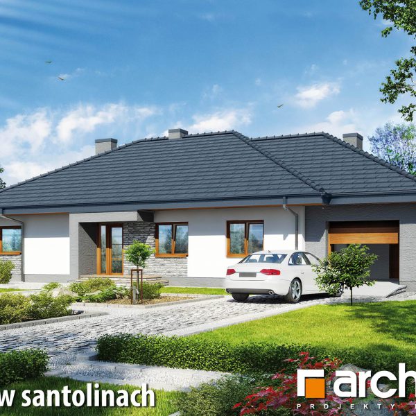 Szkic projektu domu on nazwie "Dom w santolinach" - front domu